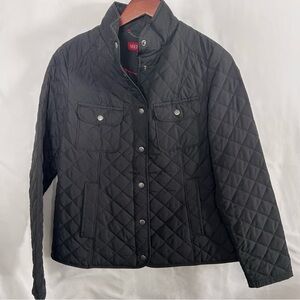 Women’s Merona Black Quilted Utility Jacket Snap Closure Size Medium